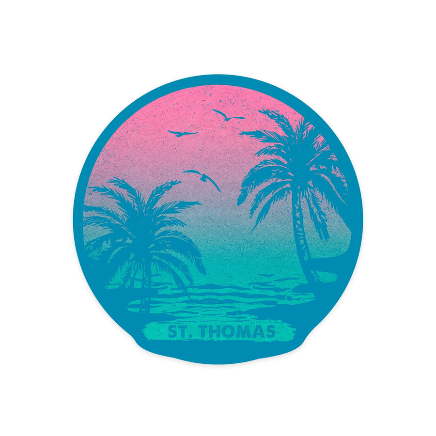 St Thomas, Sunset & Palm Trees, Contour, Lantern Press Artwork, Vinyl Sticker Sticker Lantern Press 