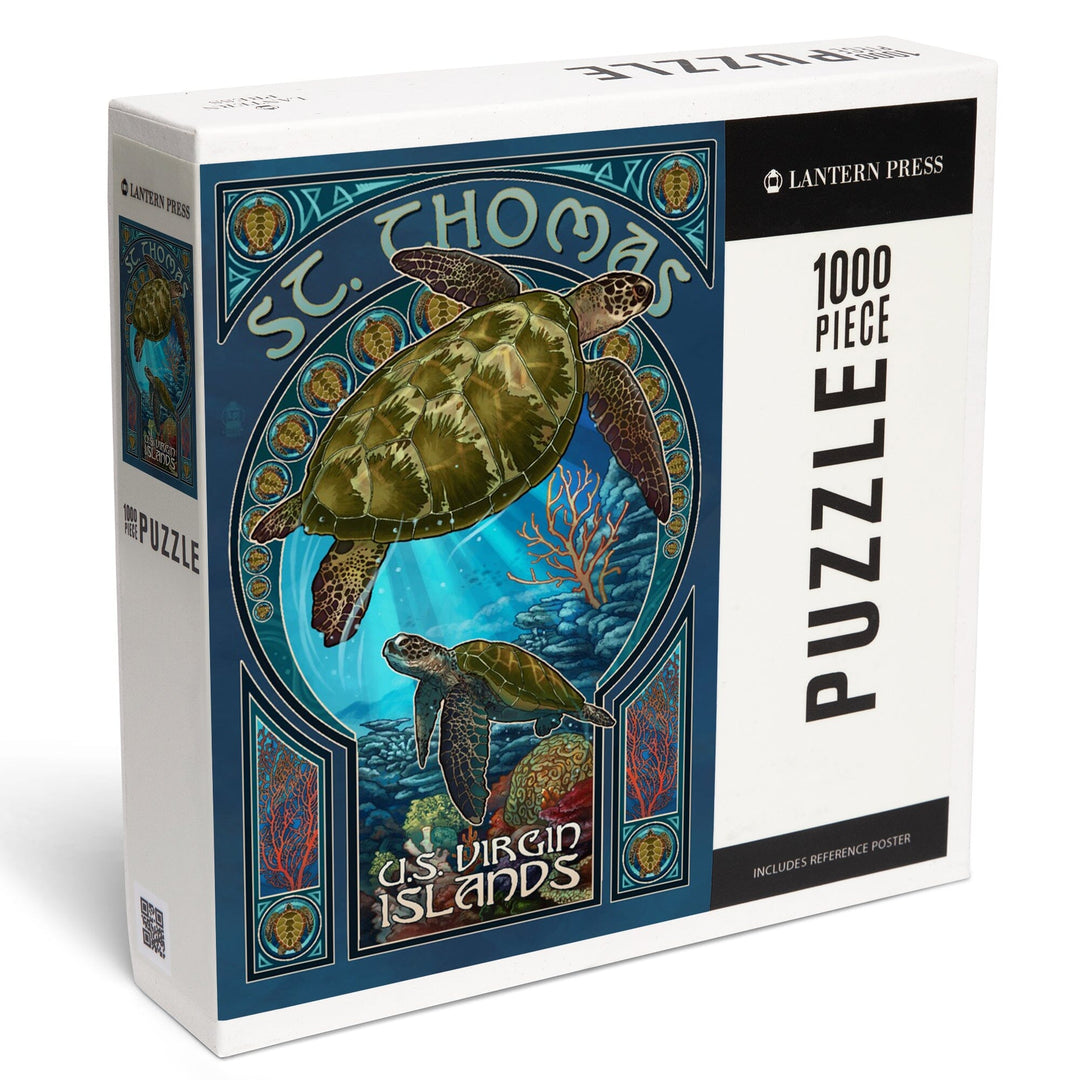 St. Thomas, U.S. Virgin Islands, Sea Turtle Art Nouveau, Jigsaw Puzzle Puzzle Lantern Press 