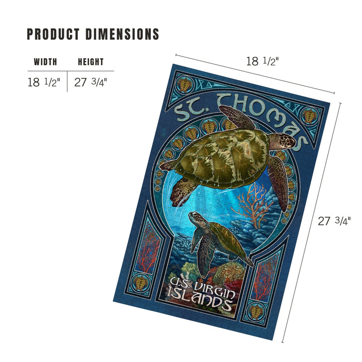 St. Thomas, U.S. Virgin Islands, Sea Turtle Art Nouveau, Jigsaw Puzzle Puzzle Lantern Press 