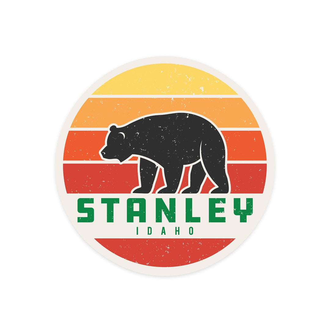 Stanley, Idaho, Bear and Sun, Contour, Vinyl Sticker Sticker Lantern Press 