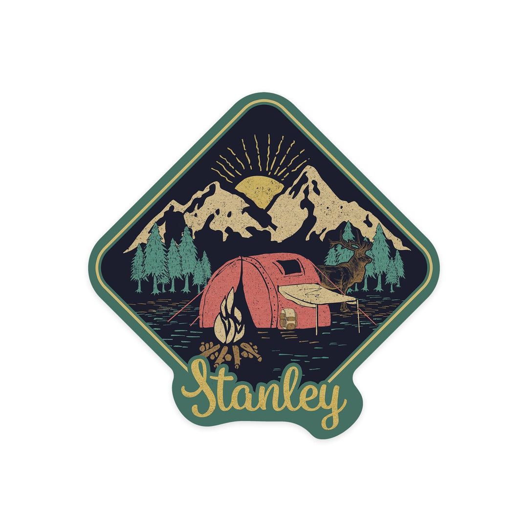 Stanley, Idaho, Camping and Elk, Contour Press, Vinyl Sticker Sticker Lantern Press 