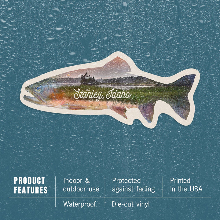 Stanley, Idaho, Double Exposure Trout, Contour Press, Vinyl Sticker Sticker Lantern Press 