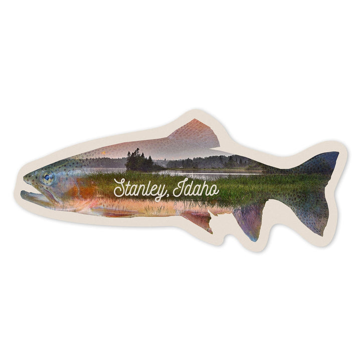 Stanley, Idaho, Double Exposure Trout, Contour Press, Vinyl Sticker Sticker Lantern Press 