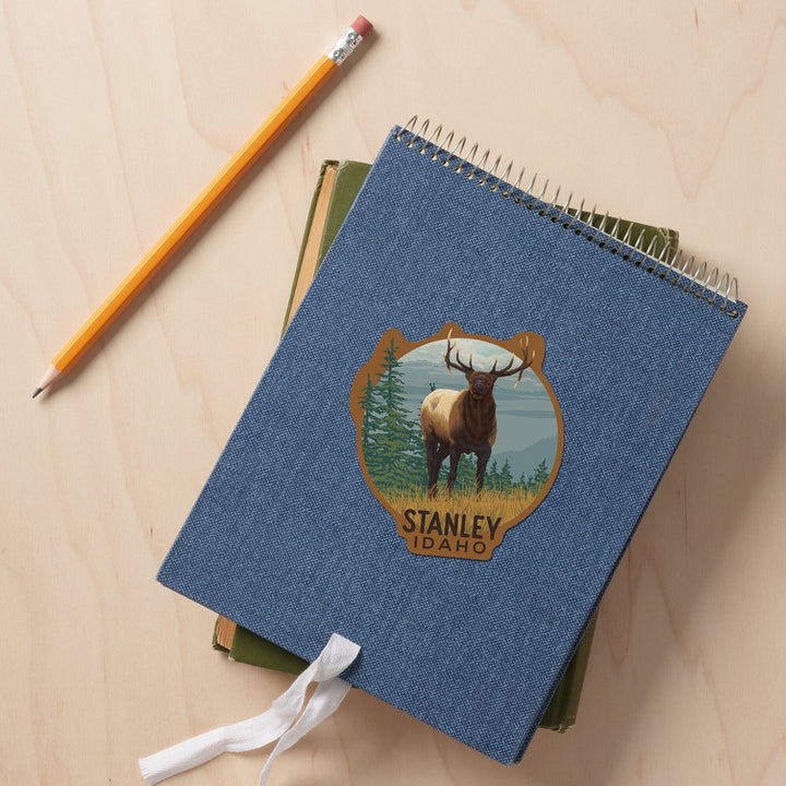 Stanley, Idaho, Elk and Trees, Contour Press, Vinyl Sticker Sticker Lantern Press 