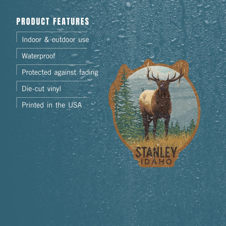 Stanley, Idaho, Elk and Trees, Contour Press, Vinyl Sticker Sticker Lantern Press 