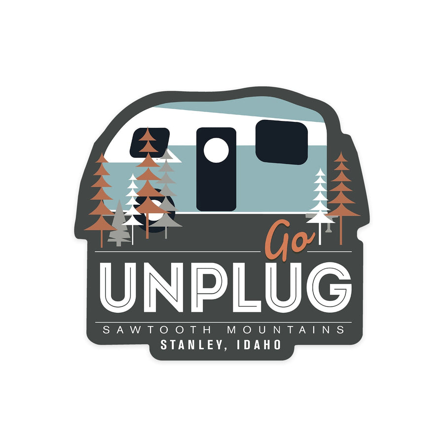 Stanley, Idaho, Go Unplug, Sawtooth Mountains, Contour Press, Vinyl Sticker Sticker Lantern Press 