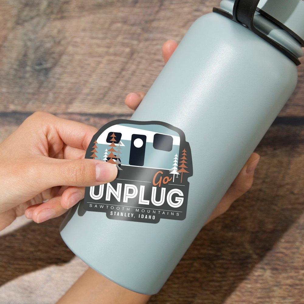 Stanley, Idaho, Go Unplug, Sawtooth Mountains, Contour Press, Vinyl Sticker Sticker Lantern Press 