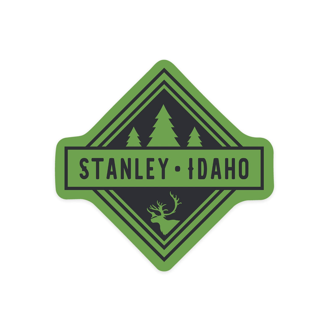 Stanley, Idaho, Green Trees and Elk, Contour Press, Vinyl Sticker Sticker Lantern Press 