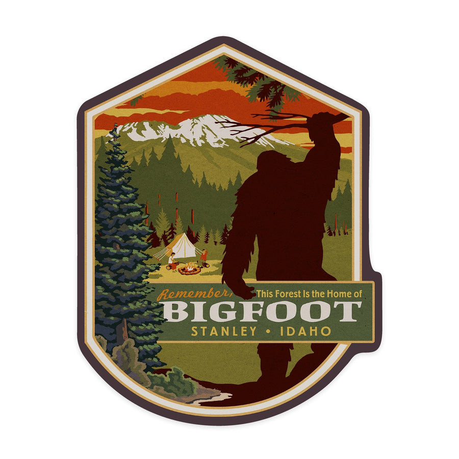 Stanley, Idaho, Home of Bigfoot, Contour Press, Vinyl Sticker Sticker Lantern Press 