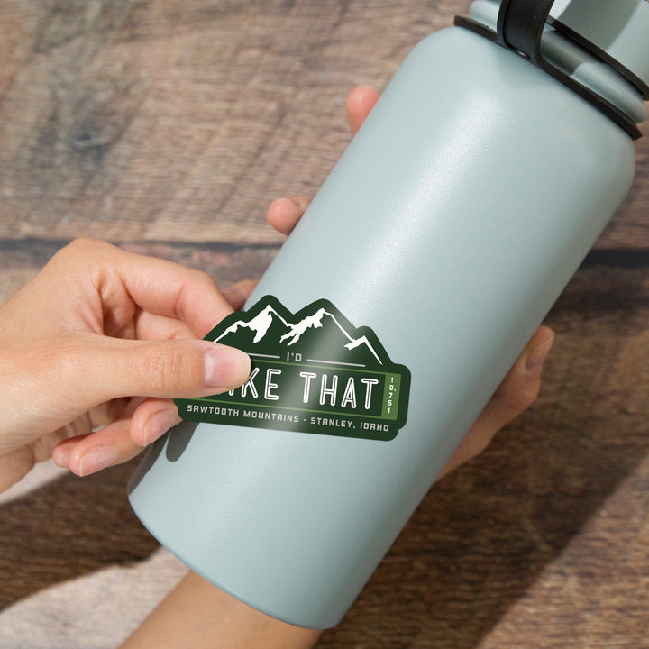 Stanley, Idaho, I'd Hike That, Sawtooth Mountains, Contours, Vinyl Sticker Sticker Lantern Press 