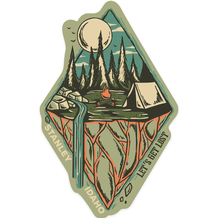 Stanley, Idaho, Let's Get Lost, Camping, Contour Press, Vinyl Sticker Sticker Lantern Press 