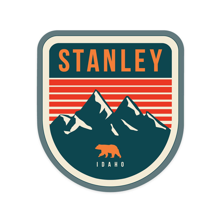 Stanley, Idaho, Mountains and Bear, Red Lines, Contour Press, Vinyl Sticker Sticker Lantern Press 