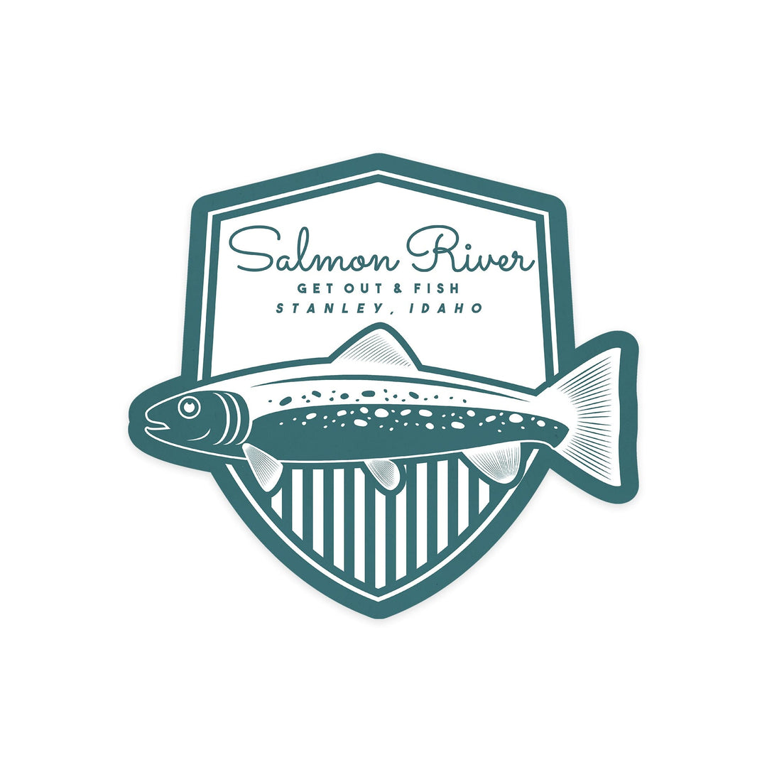 Stanley, Idaho, Salmon River, Get Out and Fish, Contour, Vinyl Sticker Sticker Lantern Press 