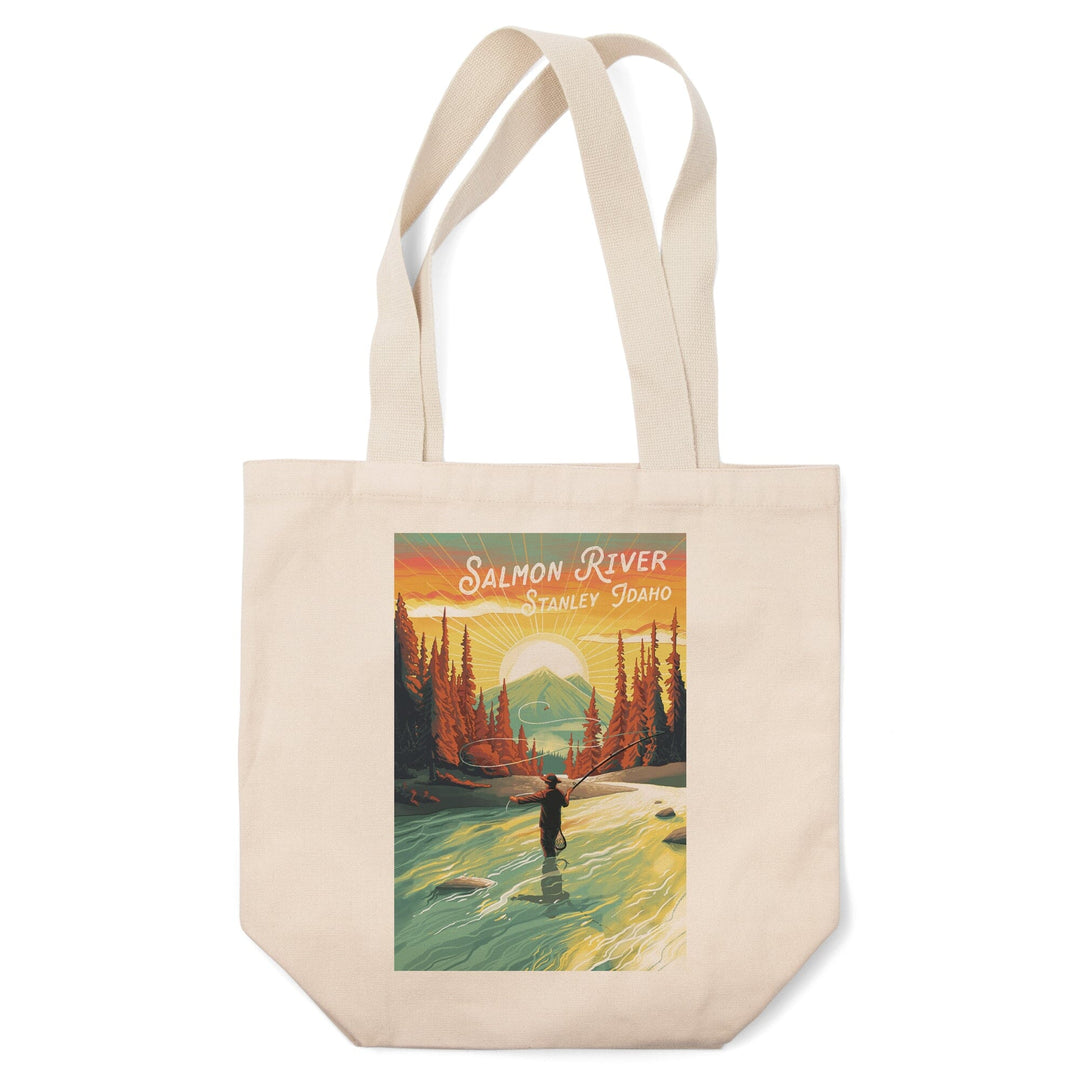 Stanley, Idaho, Salmon River, This is Living, Fishing with Mountain, Tote Bag Totes Lantern Press 