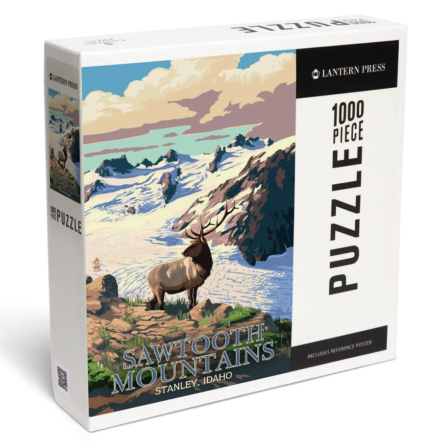 Stanley, Idaho, Sawtooth Mountain, Elk and Snowy Mountain, Jigsaw Puzzle Puzzle Lantern Press 