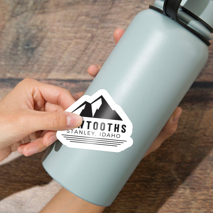 Stanley, Idaho, Sawtooth Mountains, Black and White, Contour Press, Vinyl Sticker Sticker Lantern Press 