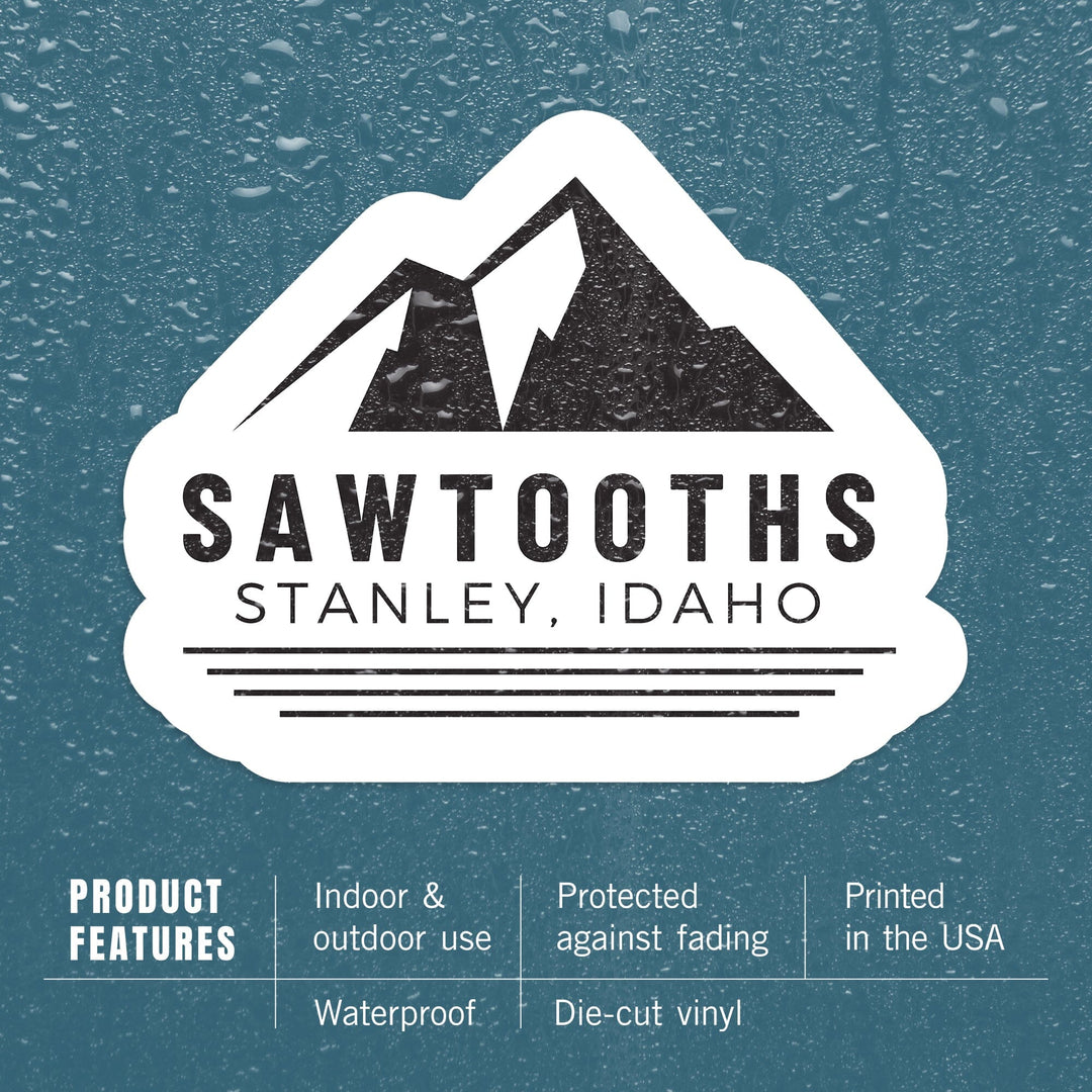 Stanley, Idaho, Sawtooth Mountains, Black and White, Contour Press, Vinyl Sticker Sticker Lantern Press 