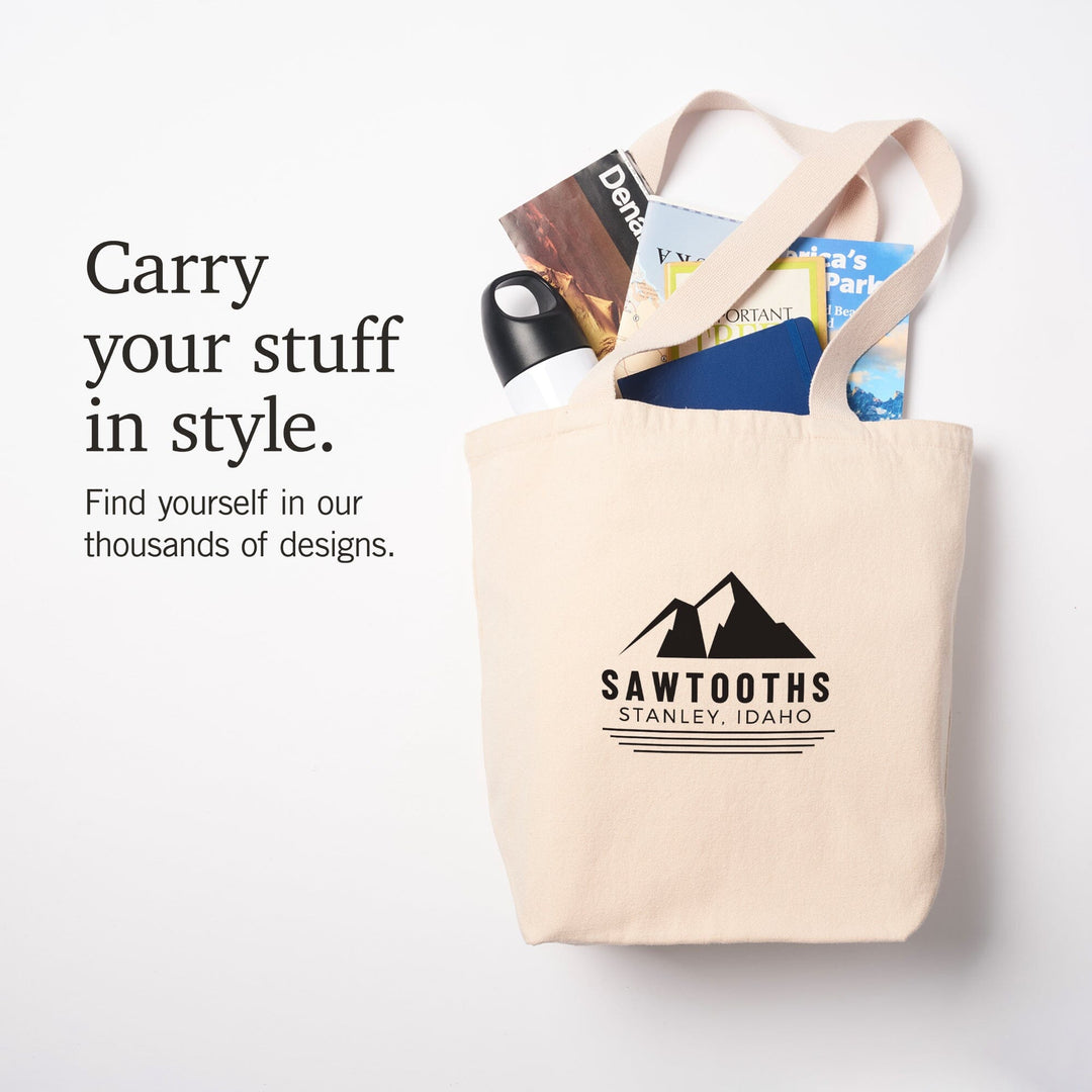 Stanley, Idaho, Sawtooth Mountains, Black and White, Press, Tote Bag Totes Lantern Press 