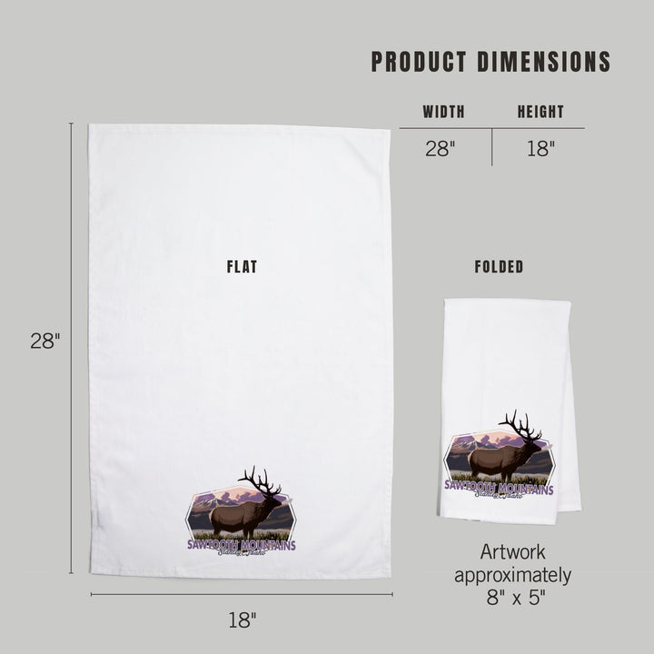 Stanley, Idaho, Sawtooth Mountains, Elk and Sunset, Contour, Organic Cotton Kitchen Tea Towels Kitchen Lantern Press 