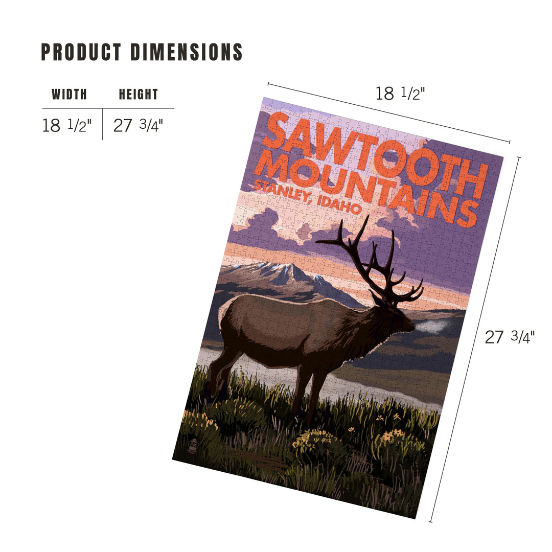 Stanley, Idaho, Sawtooth Mountains, Elk and Sunset, Jigsaw Puzzle Puzzle Lantern Press 