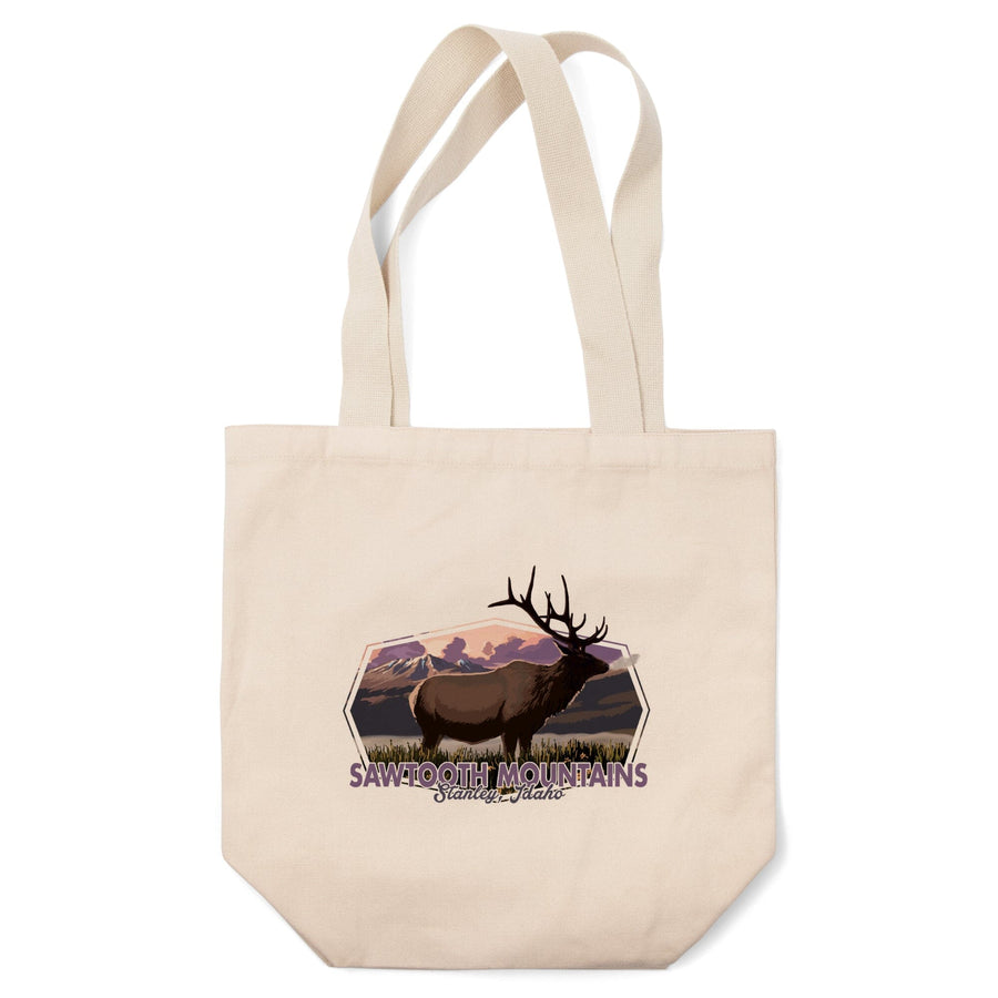 Stanley, Idaho, Sawtooth Mountains, Elk and Sunset,, Tote Bag Totes Lantern Press 