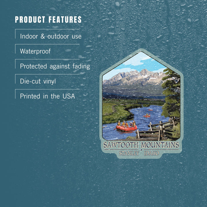 Stanley, Idaho, Sawtooth Mountains, Rafting, Contour, Vinyl Sticker Sticker Lantern Press 