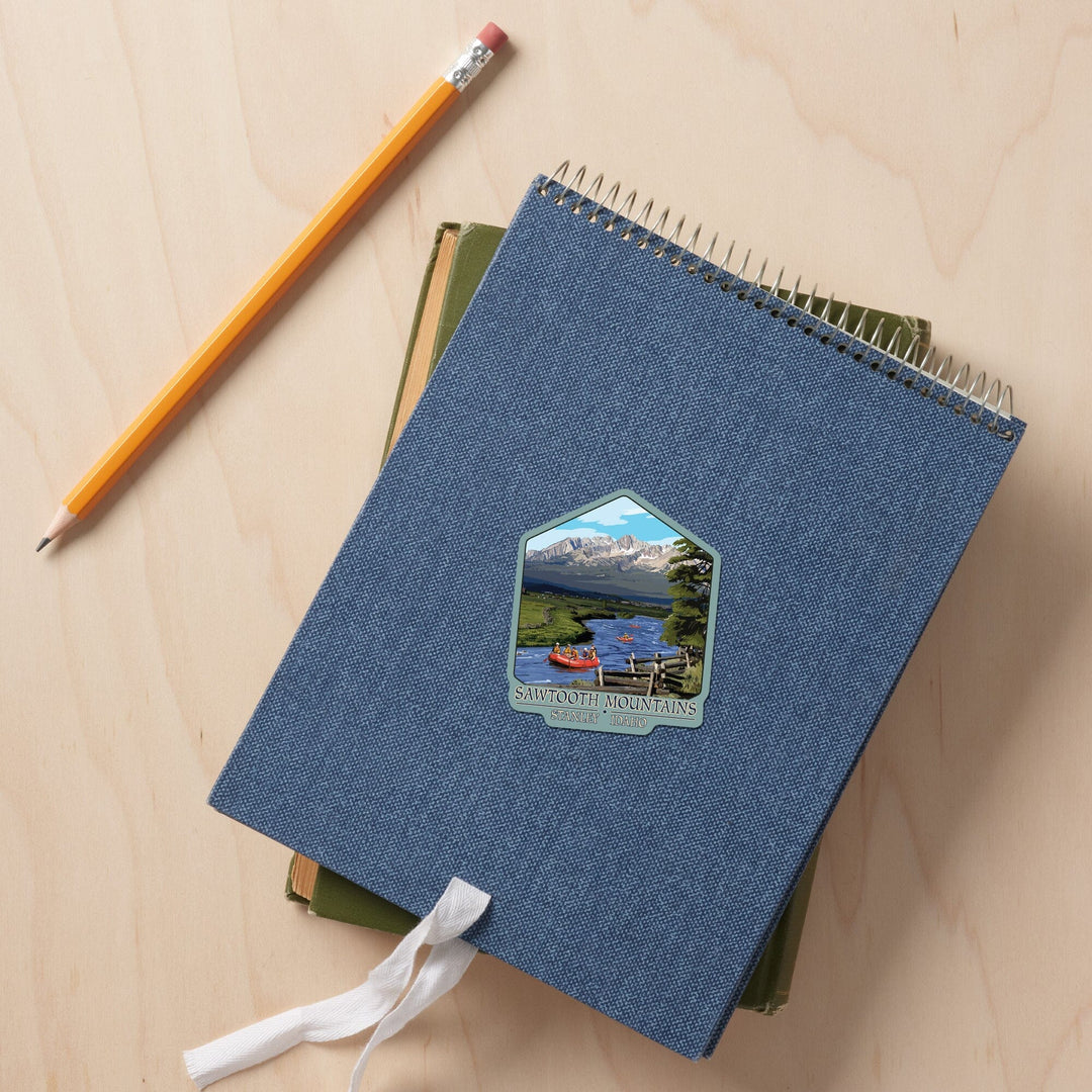 Stanley, Idaho, Sawtooth Mountains, Rafting, Contour, Vinyl Sticker Sticker Lantern Press 