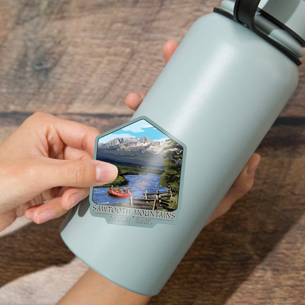 Stanley, Idaho, Sawtooth Mountains, Rafting, Contour, Vinyl Sticker Sticker Lantern Press 