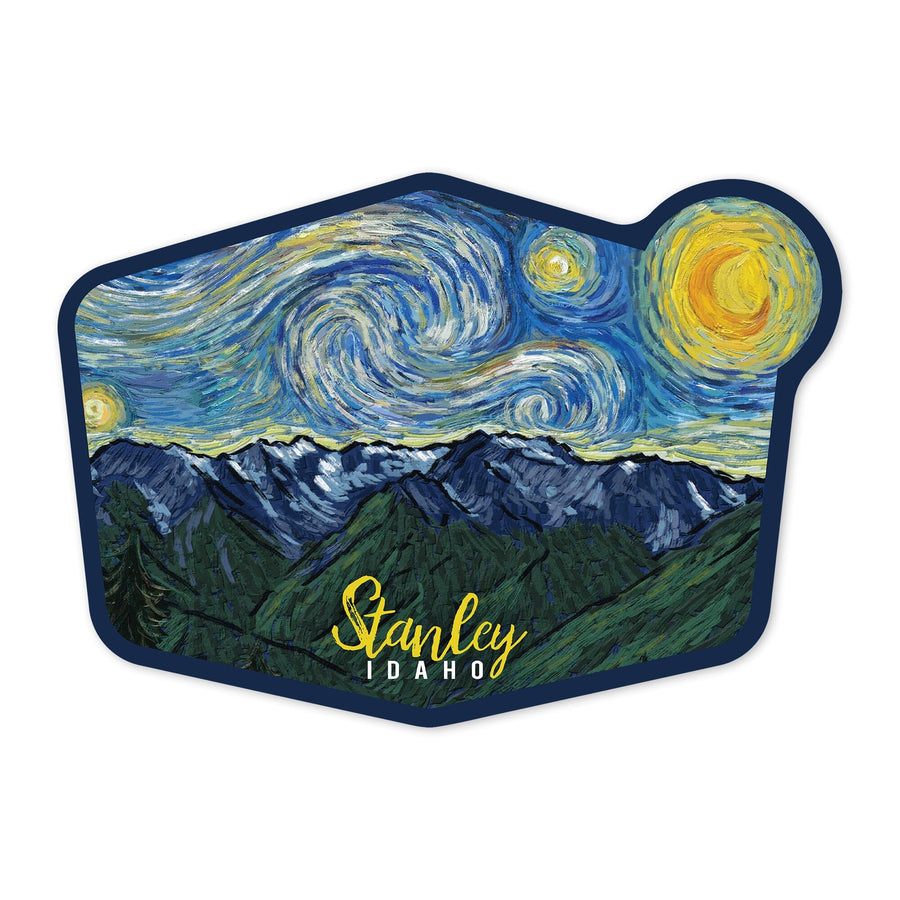 Stanley, Idaho, Starry Night, Contour, Vinyl Sticker Sticker Lantern Press 