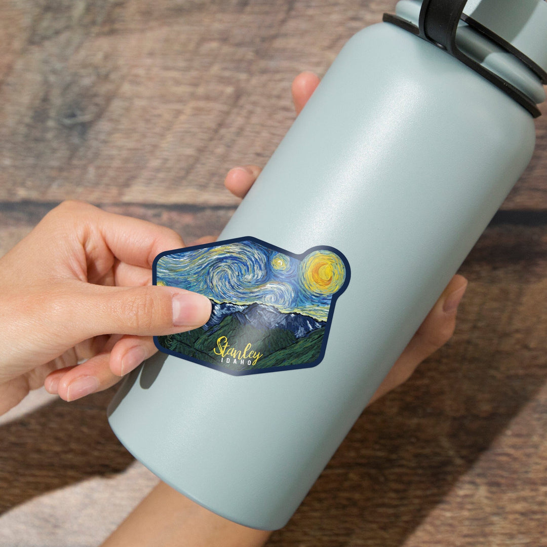 Stanley, Idaho, Starry Night, Contour, Vinyl Sticker Sticker Lantern Press 