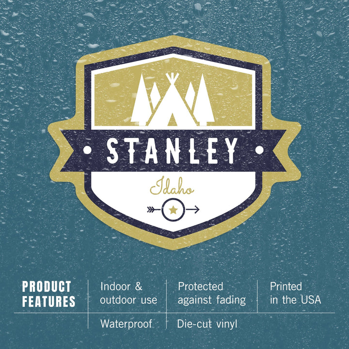 Stanley, Idaho, Tent and Arrow, Contour Press, Vinyl Sticker Sticker Lantern Press 