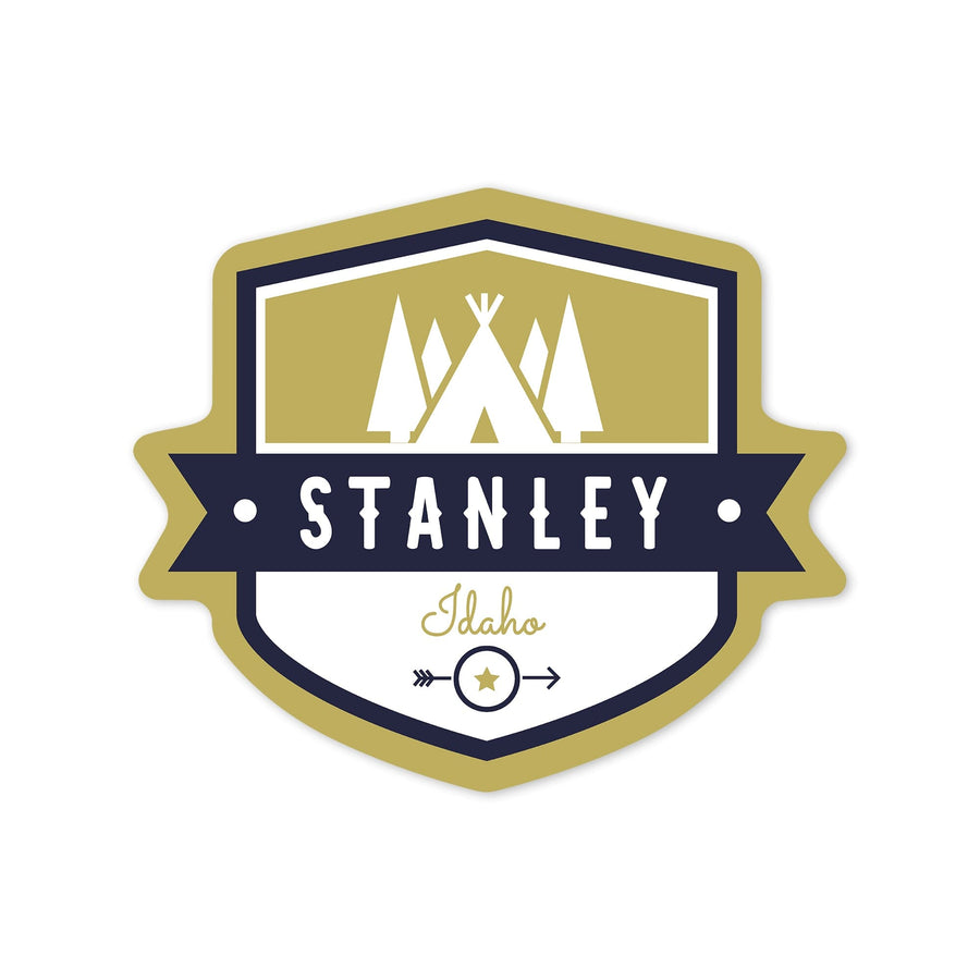 Stanley, Idaho, Tent and Arrow, Contour Press, Vinyl Sticker Sticker Lantern Press 