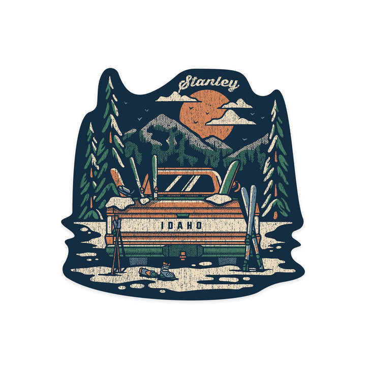 Stanley, Idaho, Truck, Distressed Vector, Contour, Lantern Press Artwork, Vinyl Sticker Sticker Lantern Press 