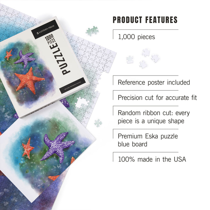 Starfish, Watercolor, Jigsaw Puzzle Puzzle Lantern Press 