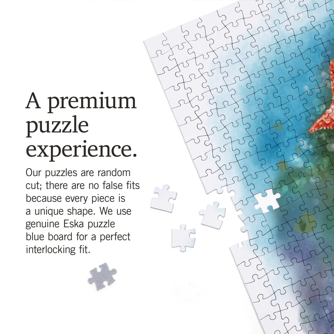 Starfish, Watercolor, Jigsaw Puzzle Puzzle Lantern Press 