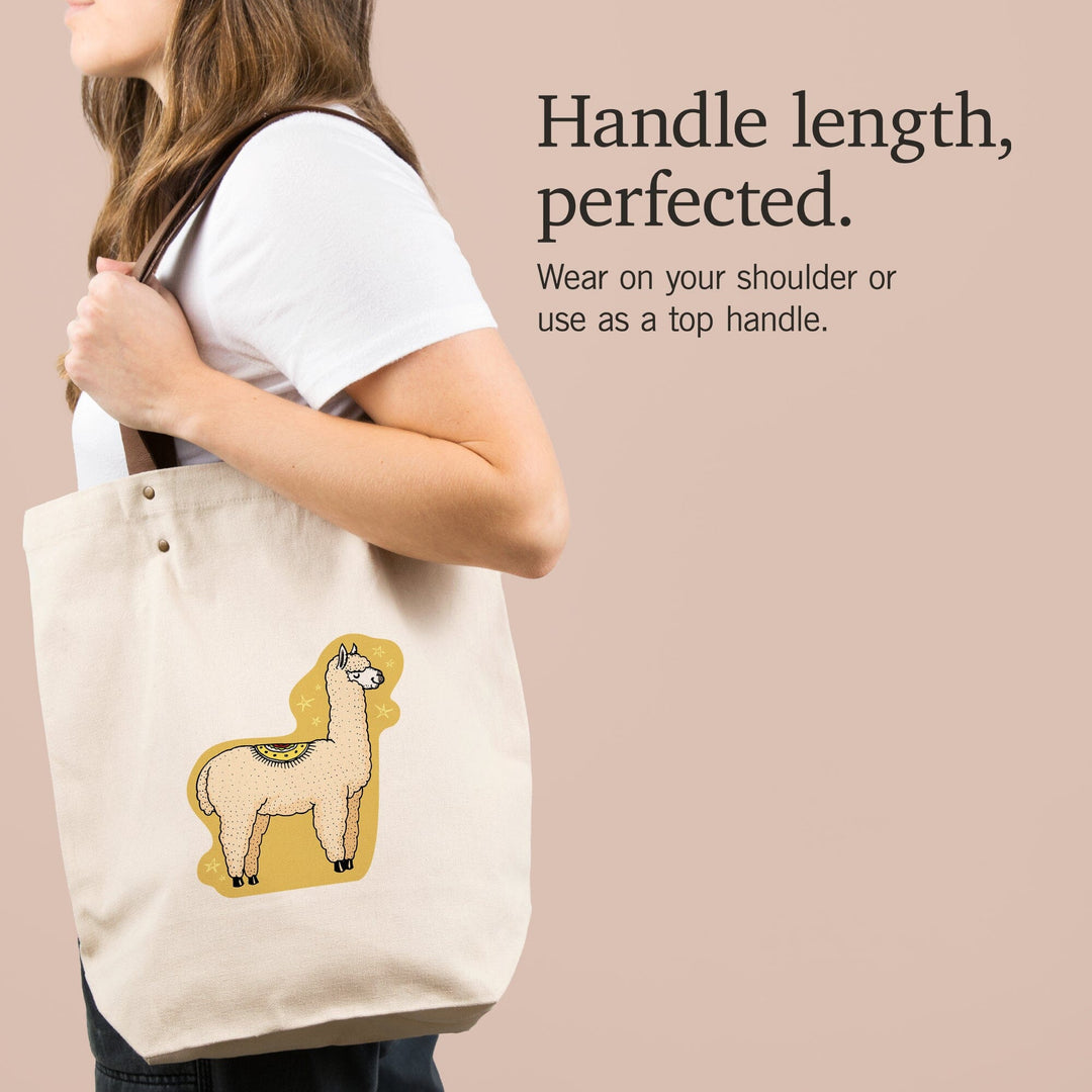 Starry Alpaca, Vector Doodle, Contour, Artwork, Accessory Go Bag Totes Lantern Press 
