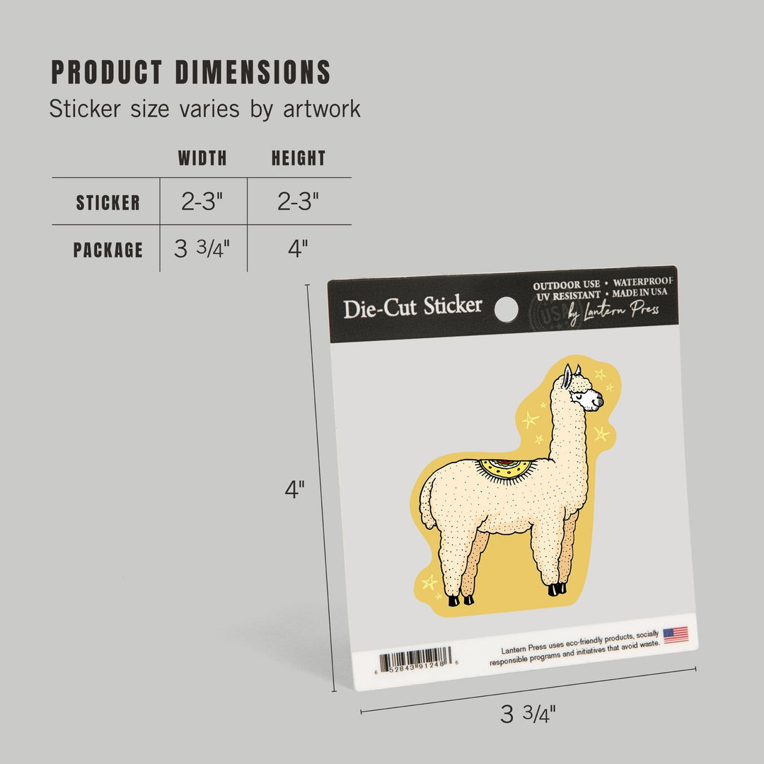 Starry Alpaca, Vector Doodle, Contour, Artwork, Vinyl Sticker Sticker Lantern Press 