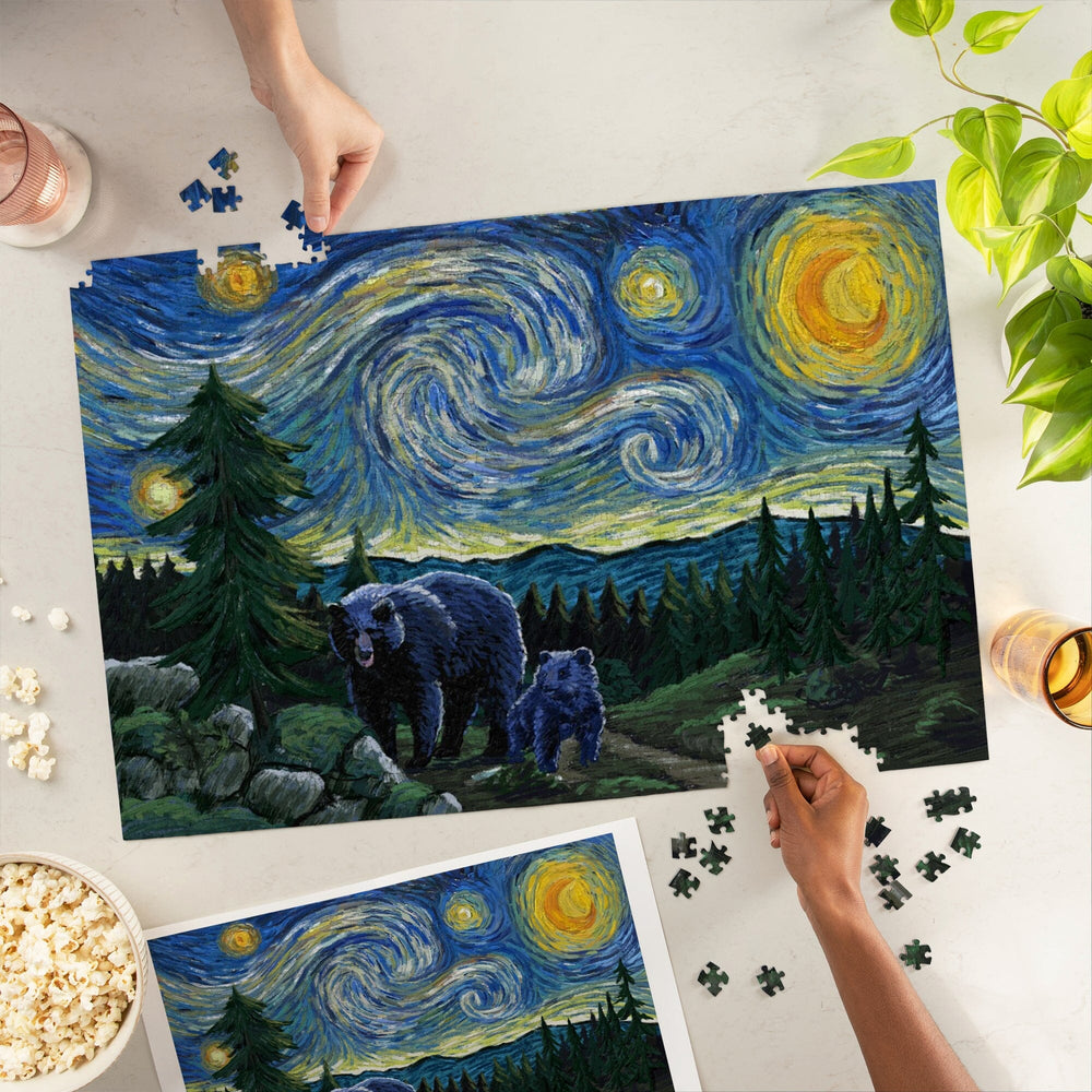 Starry Night, Bear and Cub, Jigsaw Puzzle Puzzle Lantern Press 