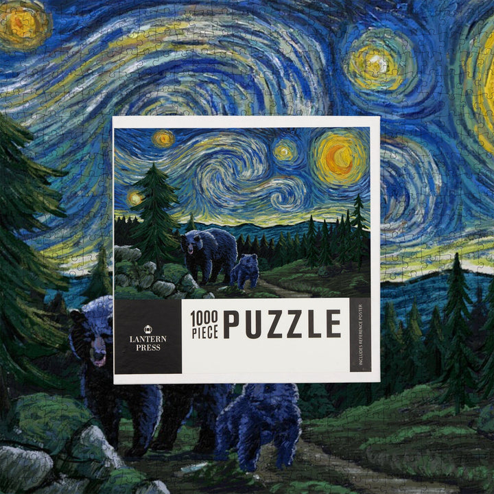 Starry Night, Bear and Cub, Jigsaw Puzzle Puzzle Lantern Press 