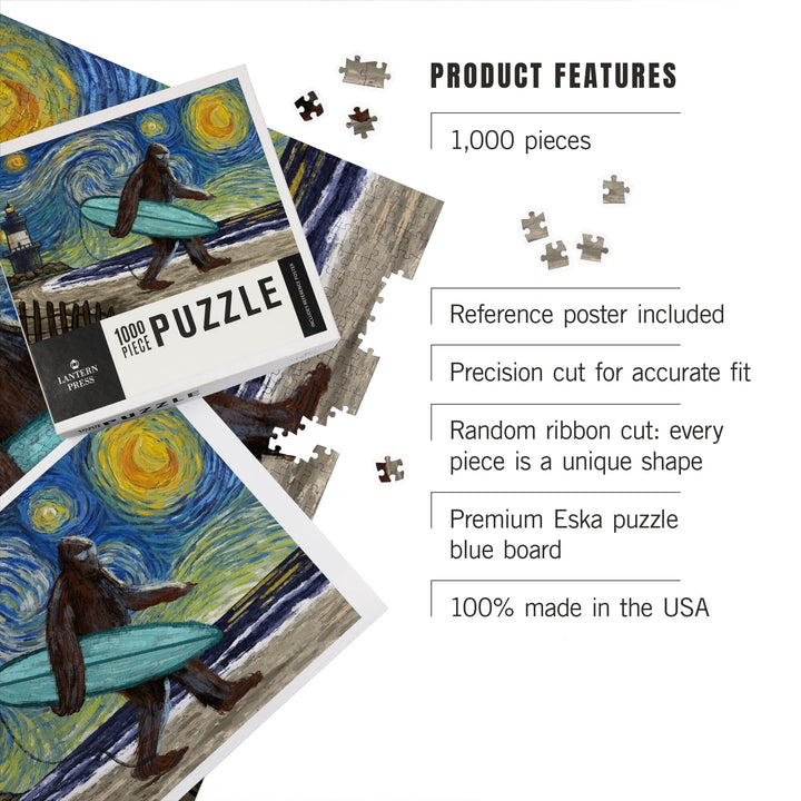 Starry Night, Bigfoot on the Beach, Jigsaw Puzzle Puzzle Lantern Press 