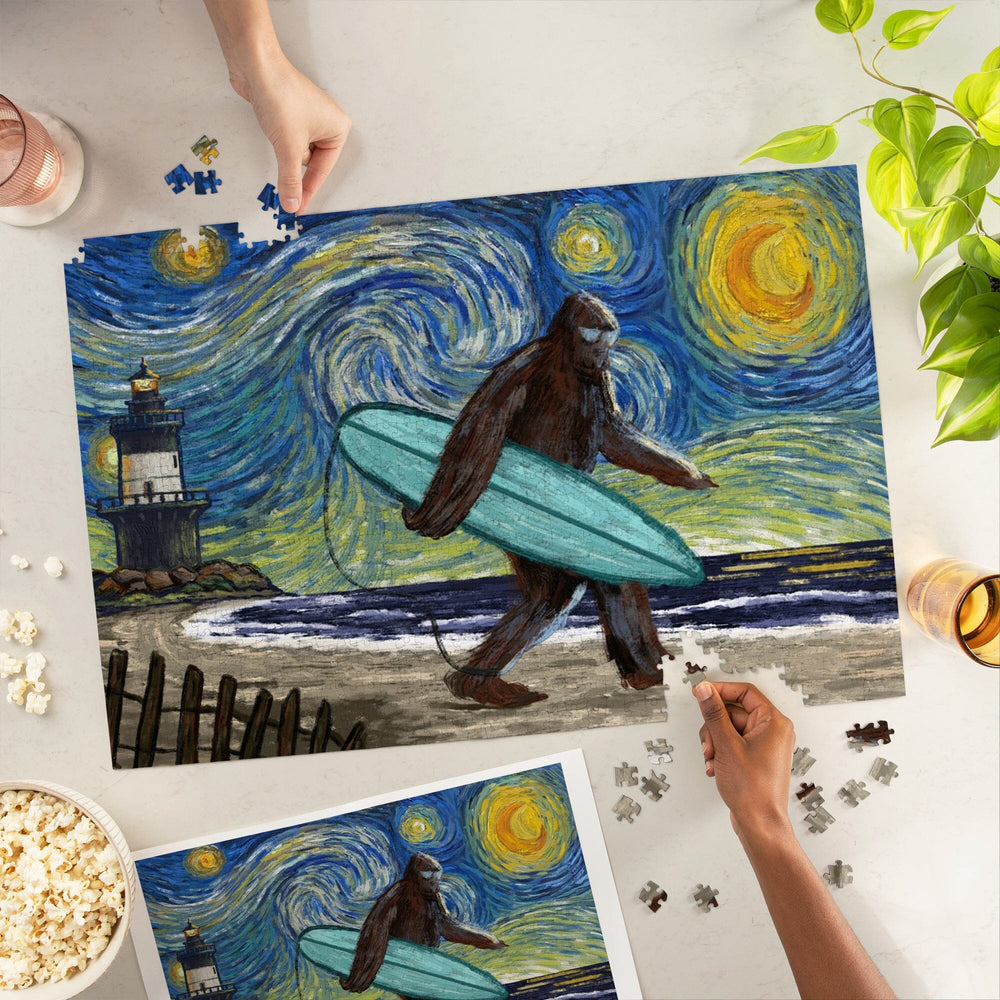 Starry Night, Bigfoot on the Beach, Jigsaw Puzzle Puzzle Lantern Press 