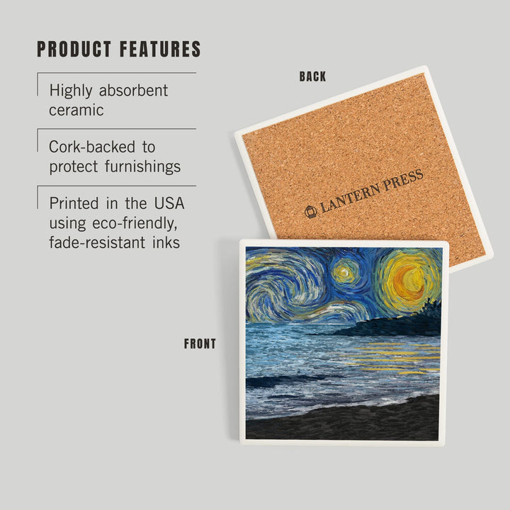 Starry Night, Coastline, Coasters Coasters Lantern Press 