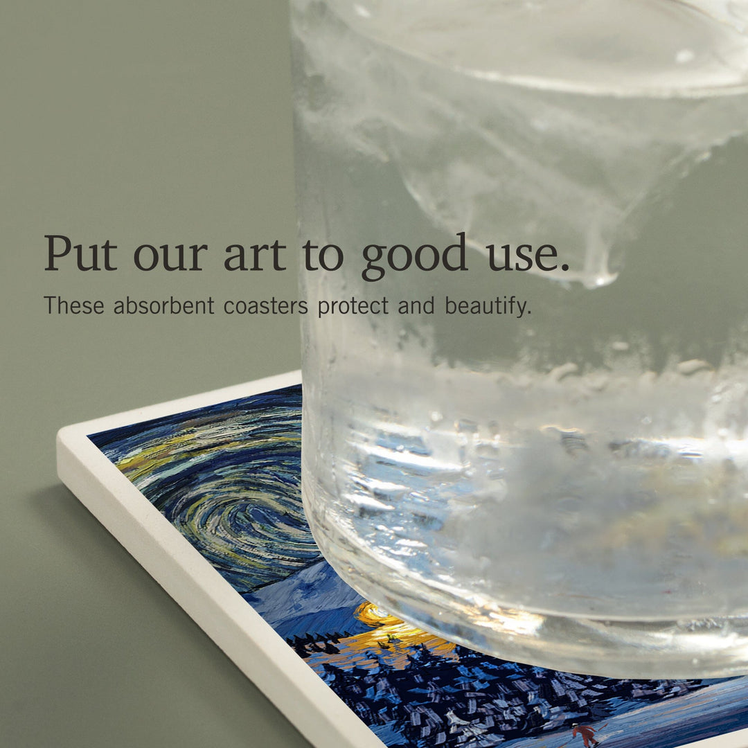 Starry Night, Ski, Coasters Coasters Lantern Press 