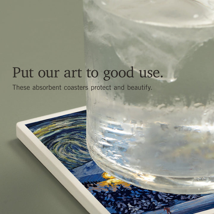 Starry Night, Ski, Coasters Coasters Lantern Press 