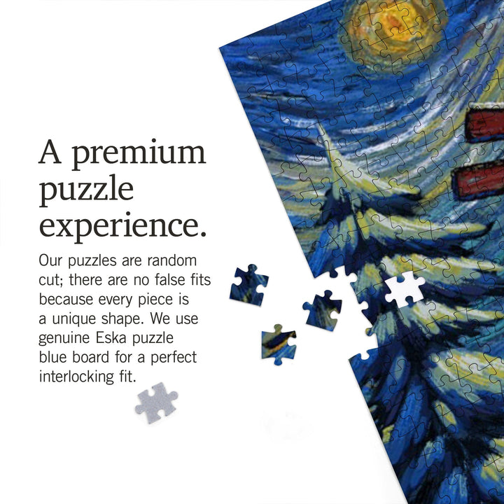 Starry Night, Winter Bigfoot with Skis, Jigsaw Puzzle Puzzle Lantern Press 