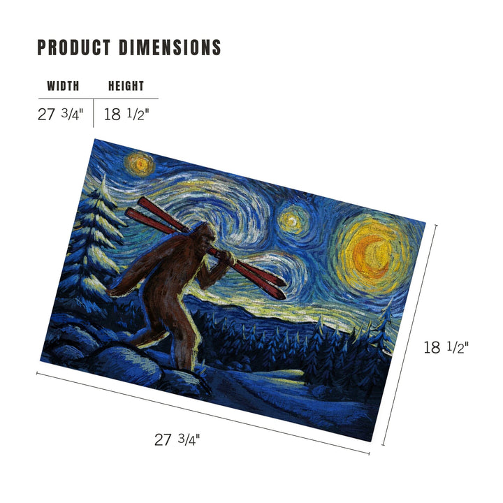 Starry Night, Winter Bigfoot with Skis, Jigsaw Puzzle Puzzle Lantern Press 