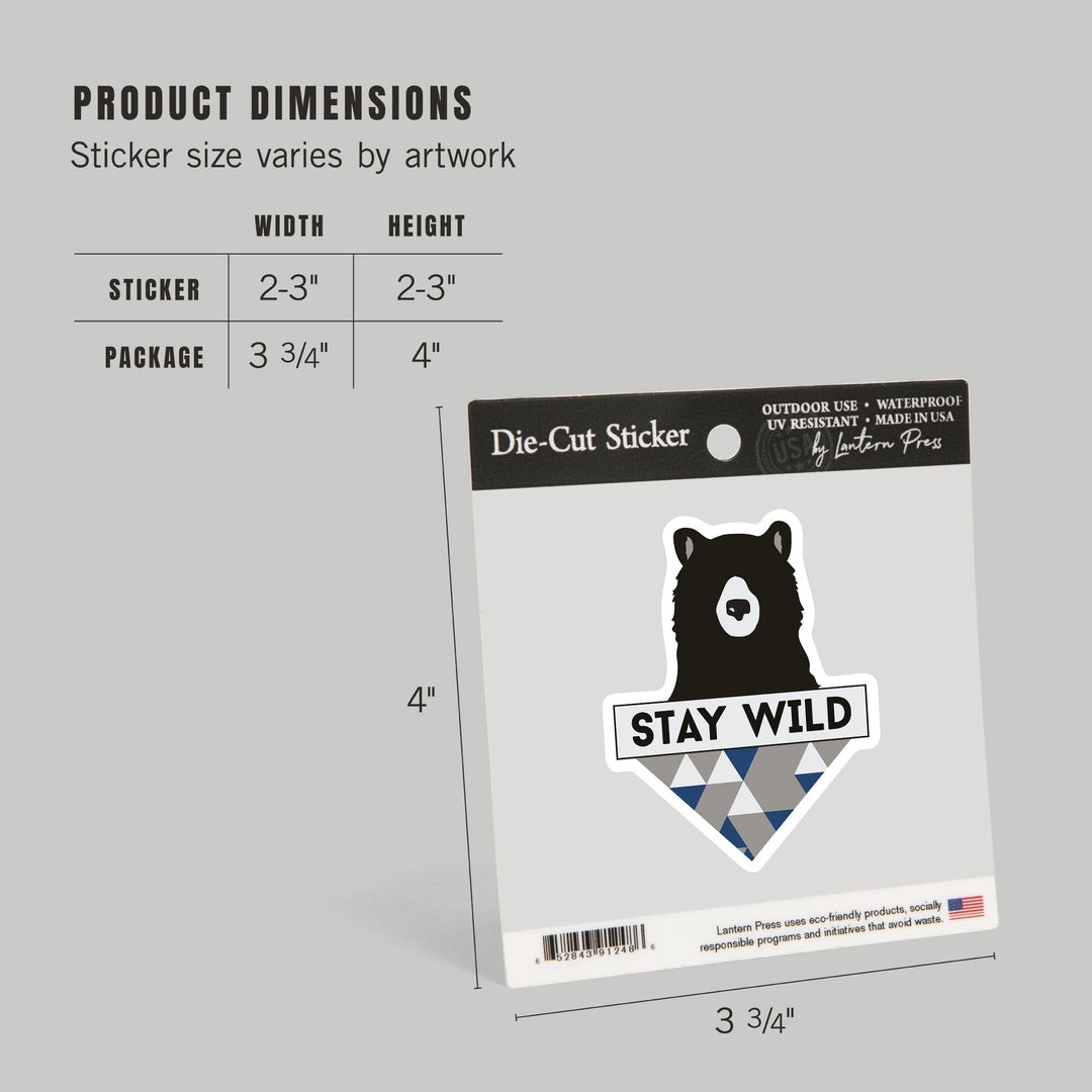 Stay Wild, Bear & Triangles, Blue, Contour, Lantern Press Artwork, Vinyl Sticker Sticker Lantern Press 