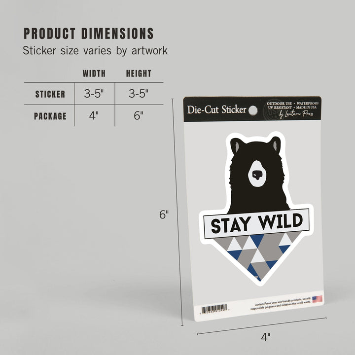 Stay Wild, Bear & Triangles, Blue, Contour, Lantern Press Artwork, Vinyl Sticker Sticker Lantern Press 