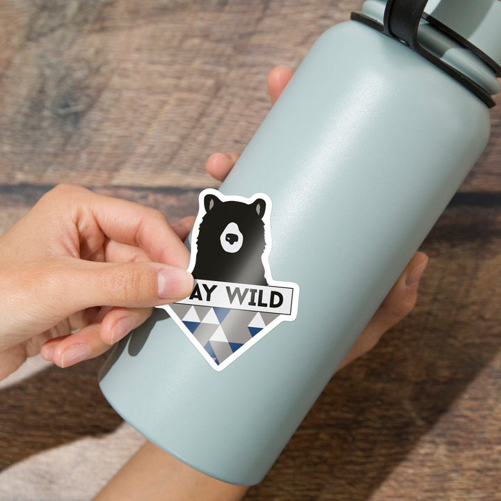 Stay Wild, Bear & Triangles, Blue, Contour, Lantern Press Artwork, Vinyl Sticker Sticker Lantern Press 