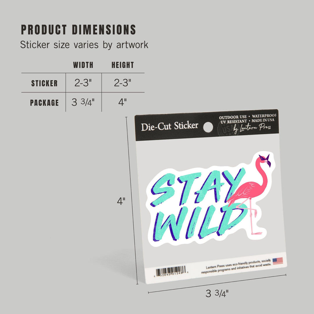 Stay Wild, Flamingo, Contour, Lantern Press Artwork, Vinyl Sticker Sticker Lantern Press 